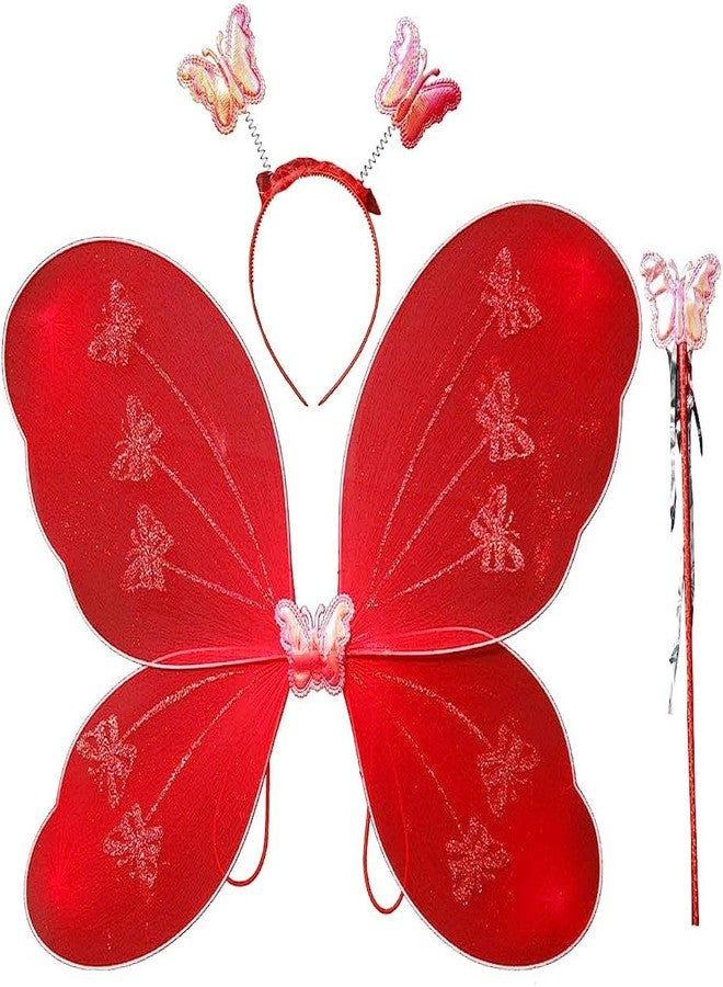 Royals Net Fairy Butterfly Wings (Red) | Costume For Baby Girls Birthday Party | Party Gift For Kids | Fairy Wing Costume | Fairy Angel - Image 1
